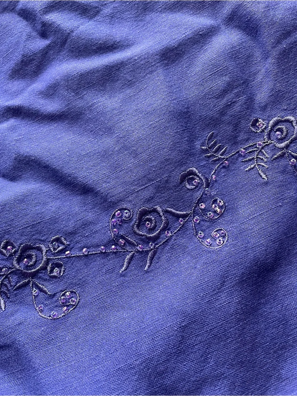 Purple Linen Beaded Floral Maxi Skirt XL Fairycore Whimsical Feminine Dainty 90s